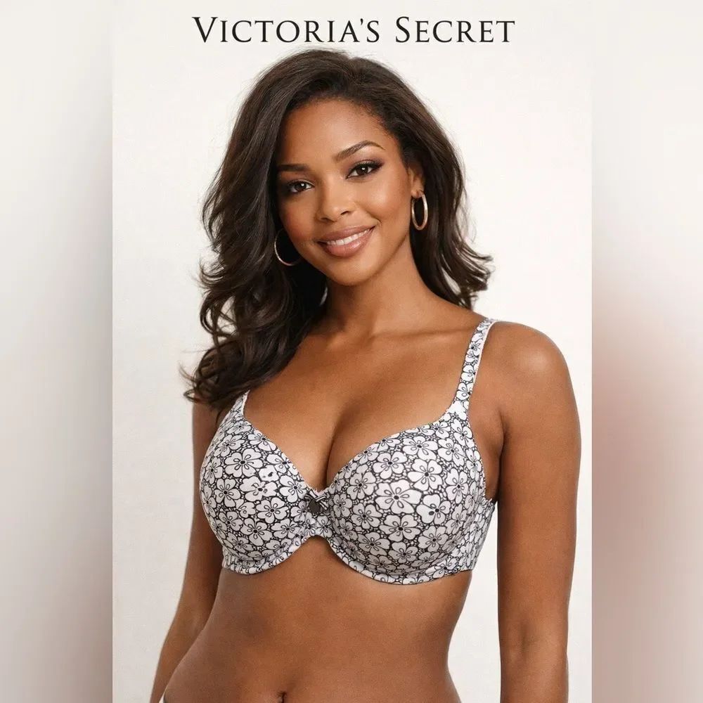 Victoria's Secret“Body by Victoria” Floral Black Rhinestone Bra Size 34 DD